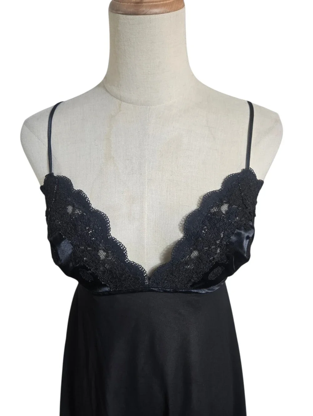 Victoria's Secret Black Lace-Trim Satin Sheer Nightie